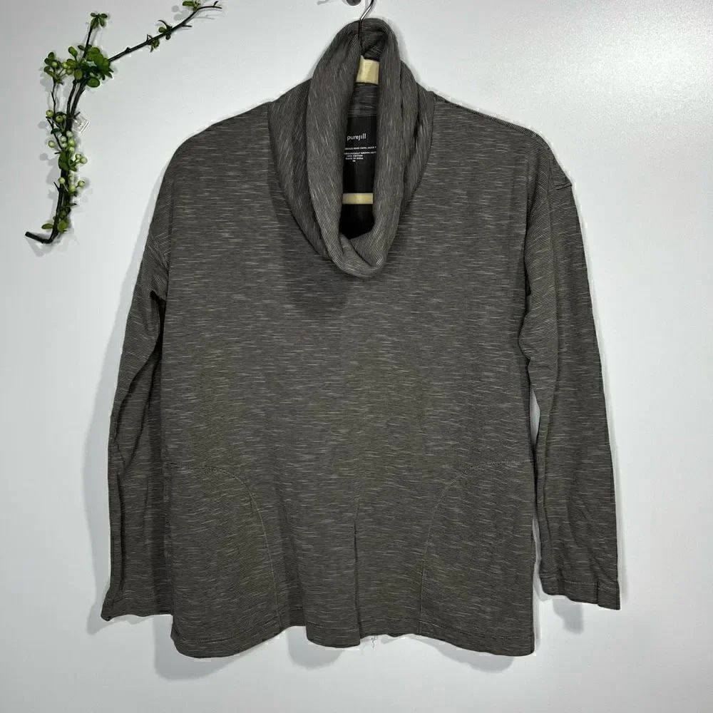 Pure Jill J.Jill Gray Double-Face Cowl-Neck Top Pockets